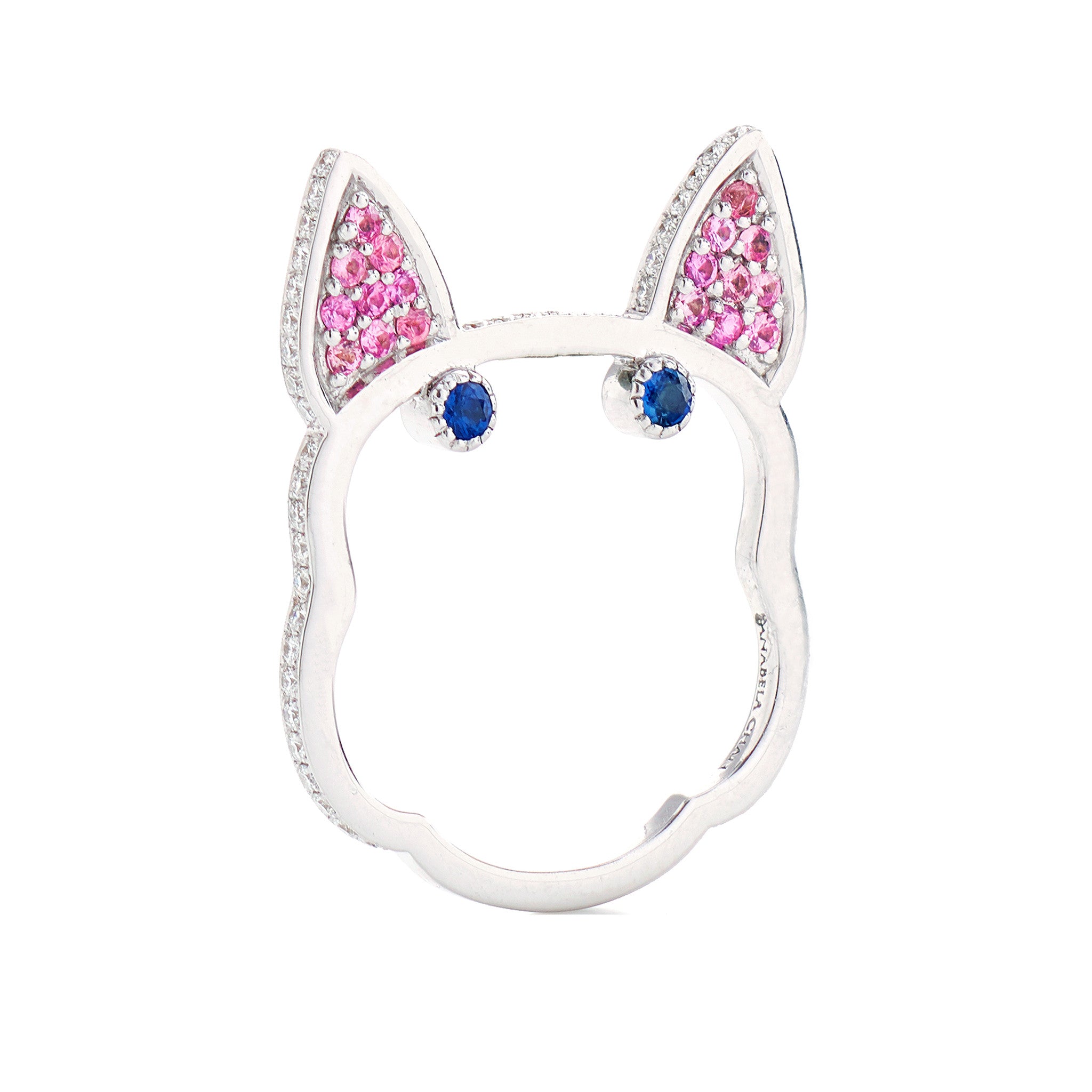 Pink Diamond Frenchie Ring, Ring, Puppy rings, Anabela Chan Joaillerie - Fine jewelry with laboratory grown and created gemstones hand-crafted in the United Kingdom. Anabela Chan Joaillerie is the first fine jewellery brand in the world to champion laboratory-grown and created gemstones with high jewellery design, artisanal craftsmanship and a focus on ethical and sustainable innovations.